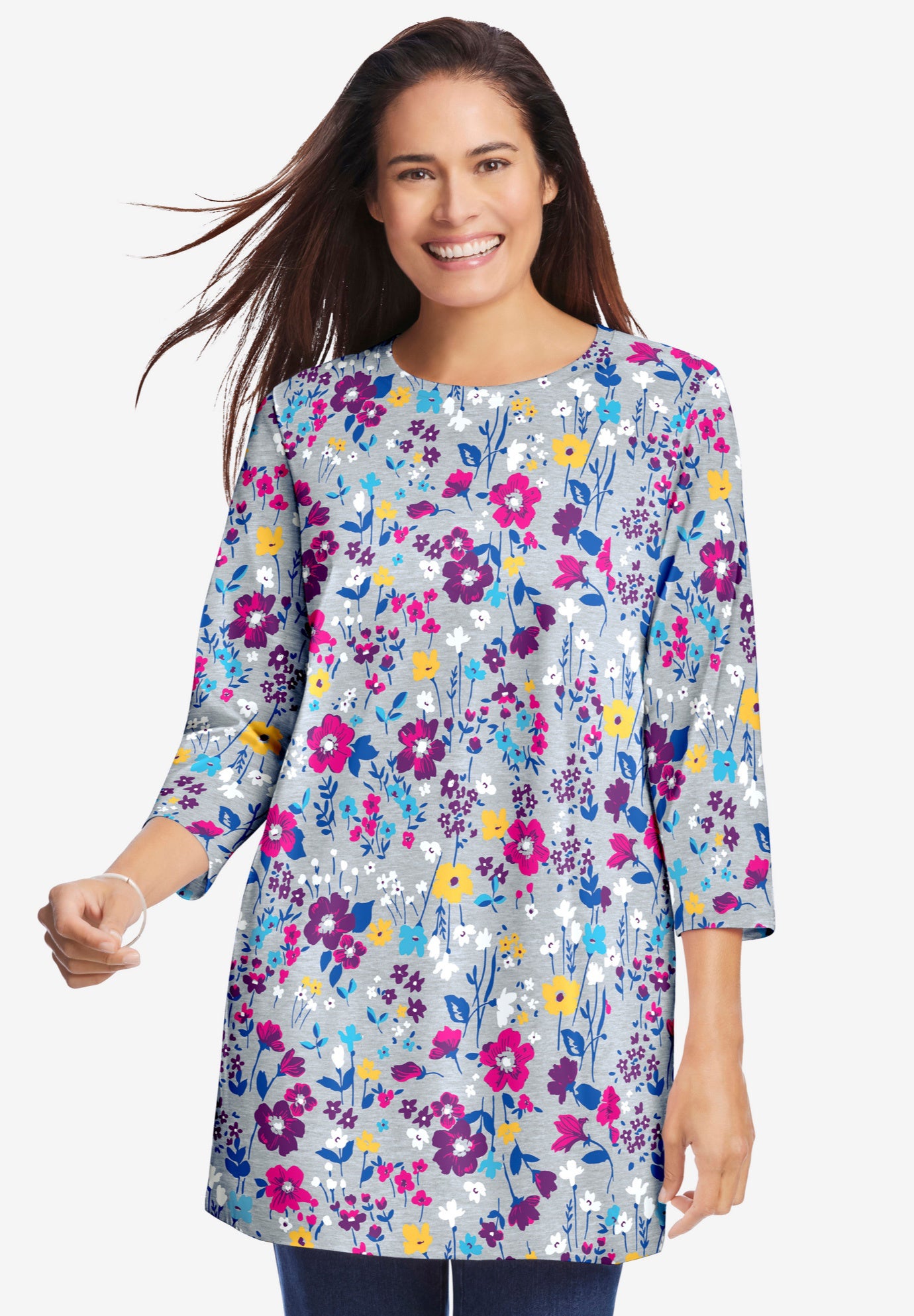 Perfect Printed Three-Quarter Sleeve Crewneck Tunic image number 0