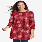 Perfect Printed Three-Quarter Sleeve Crewneck Tunic image number null