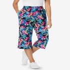 Elastic-Waist Pull-On Knit Pocket Capri Pants image number null