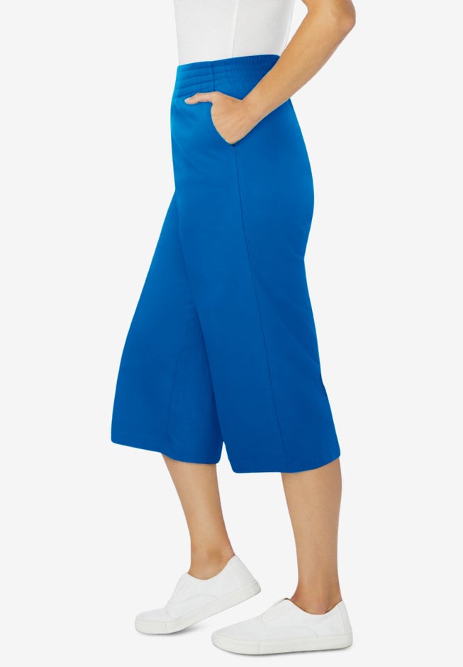 Elastic-Waist Pull-On Knit Pocket Capri Pants image number 2