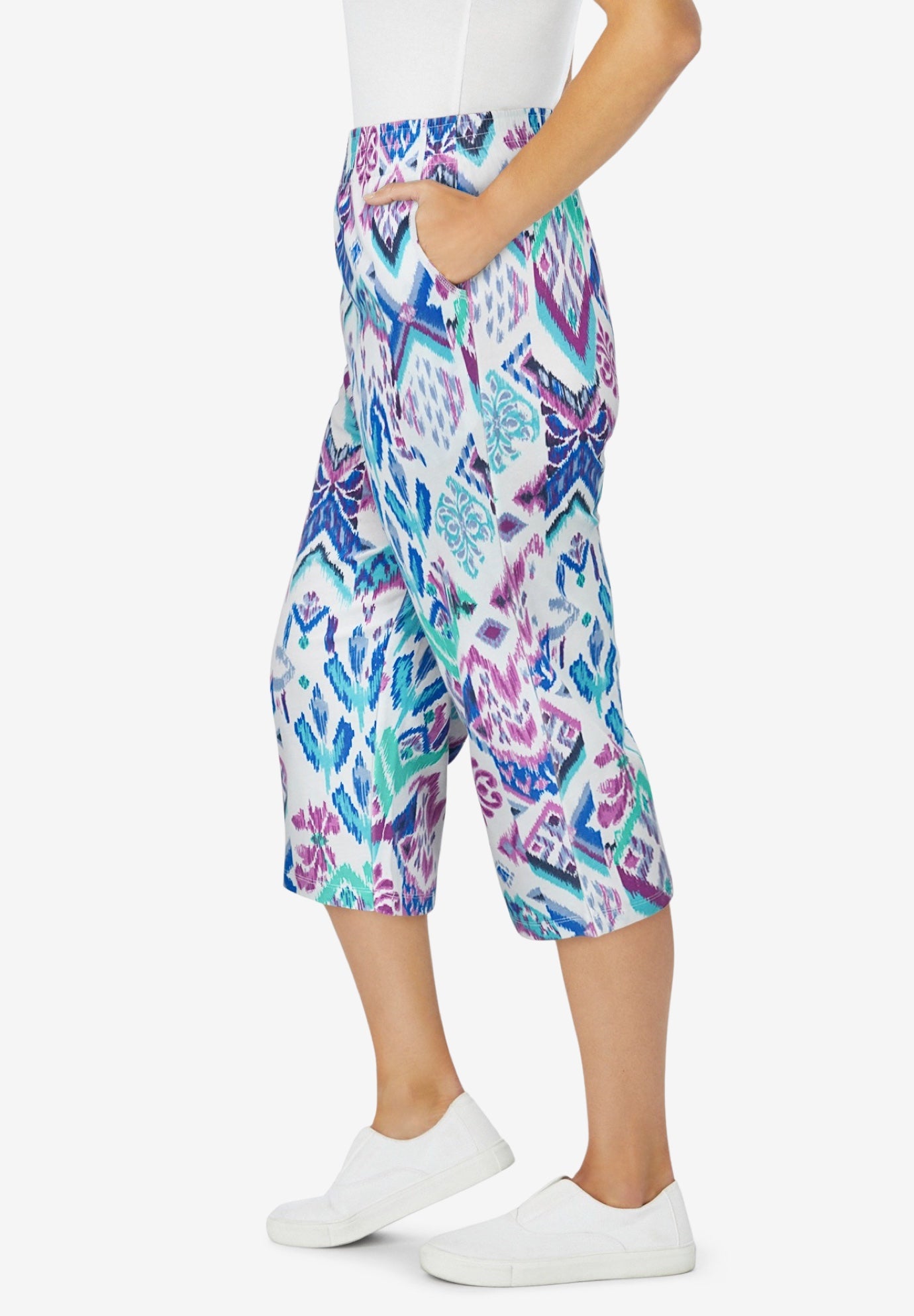 Elastic-Waist Pull-On Knit Pocket Capri Pants image number 2