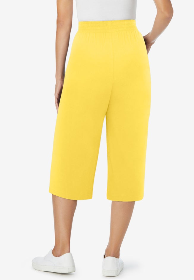 Elastic-Waist Pull-On Knit Pocket Capri Pants image number 1