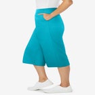 Elastic-Waist Pull-On Knit Pocket Capri Pants image number null