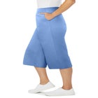 Elastic-Waist Pull-On Knit Pocket Capri Pants image number null