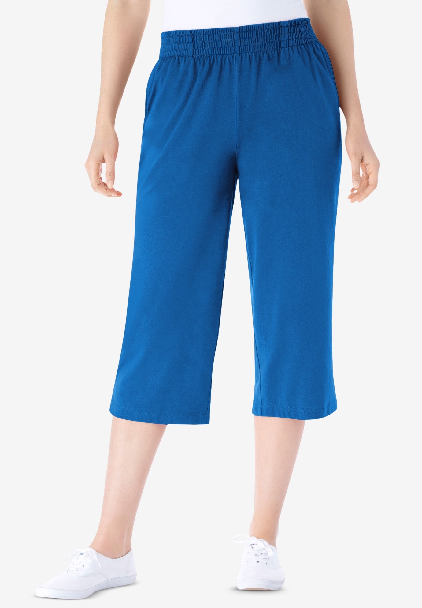 Elastic-Waist Pull-On Knit Pocket Capri Pants image number 0
