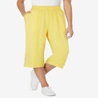 Elastic-Waist Pull-On Knit Pocket Capri Pants image number null