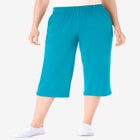 Elastic-Waist Pull-On Knit Pocket Capri Pants image number null