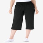 Elastic-Waist Pull-On Knit Pocket Capri Pants image number null