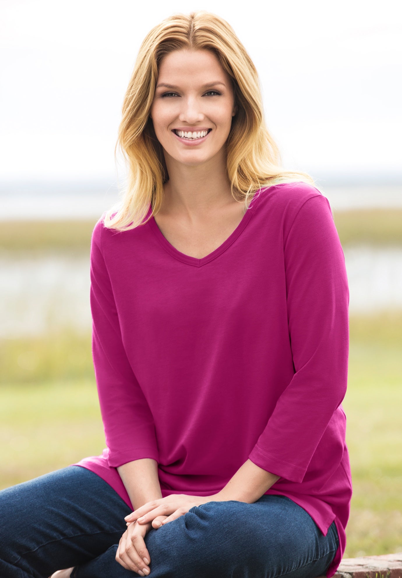 Perfect Three-Quarter Sleeve V-Neck Tunic image number 0