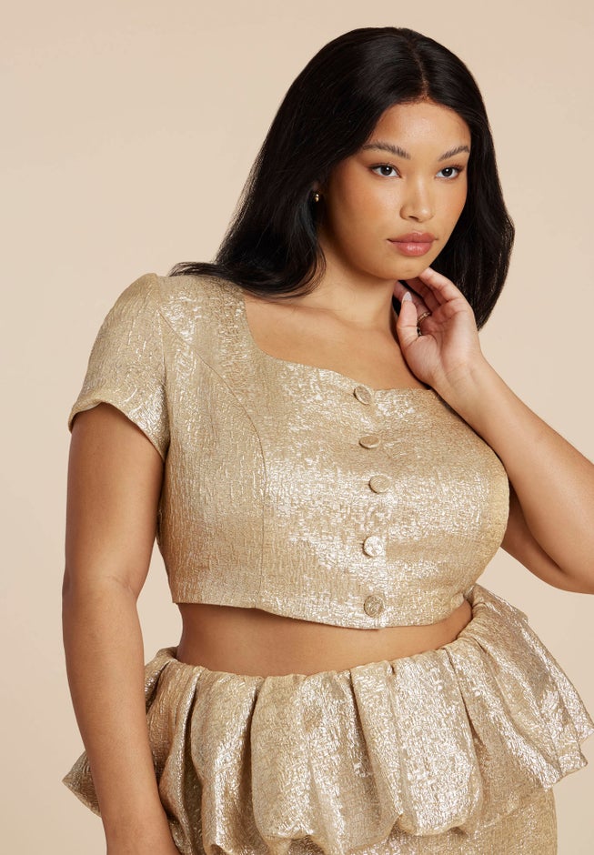 Square Neck Button Up Crop Top image number 1