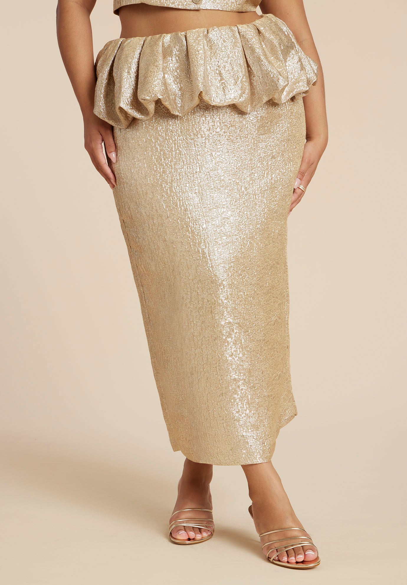 Metallic Skirt With Bubble Peplum image number 1