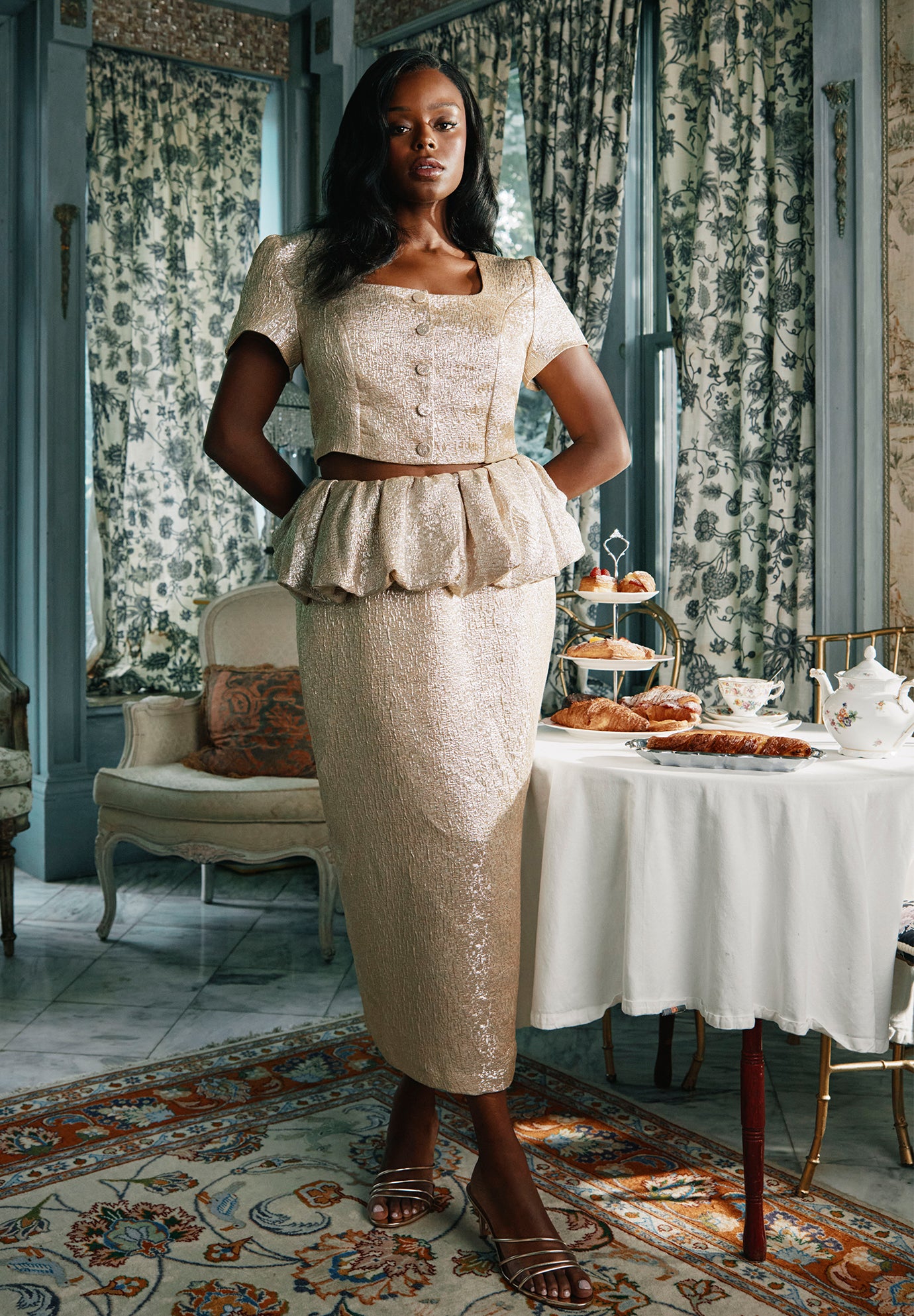 Metallic Skirt With Bubble Peplum image number 3