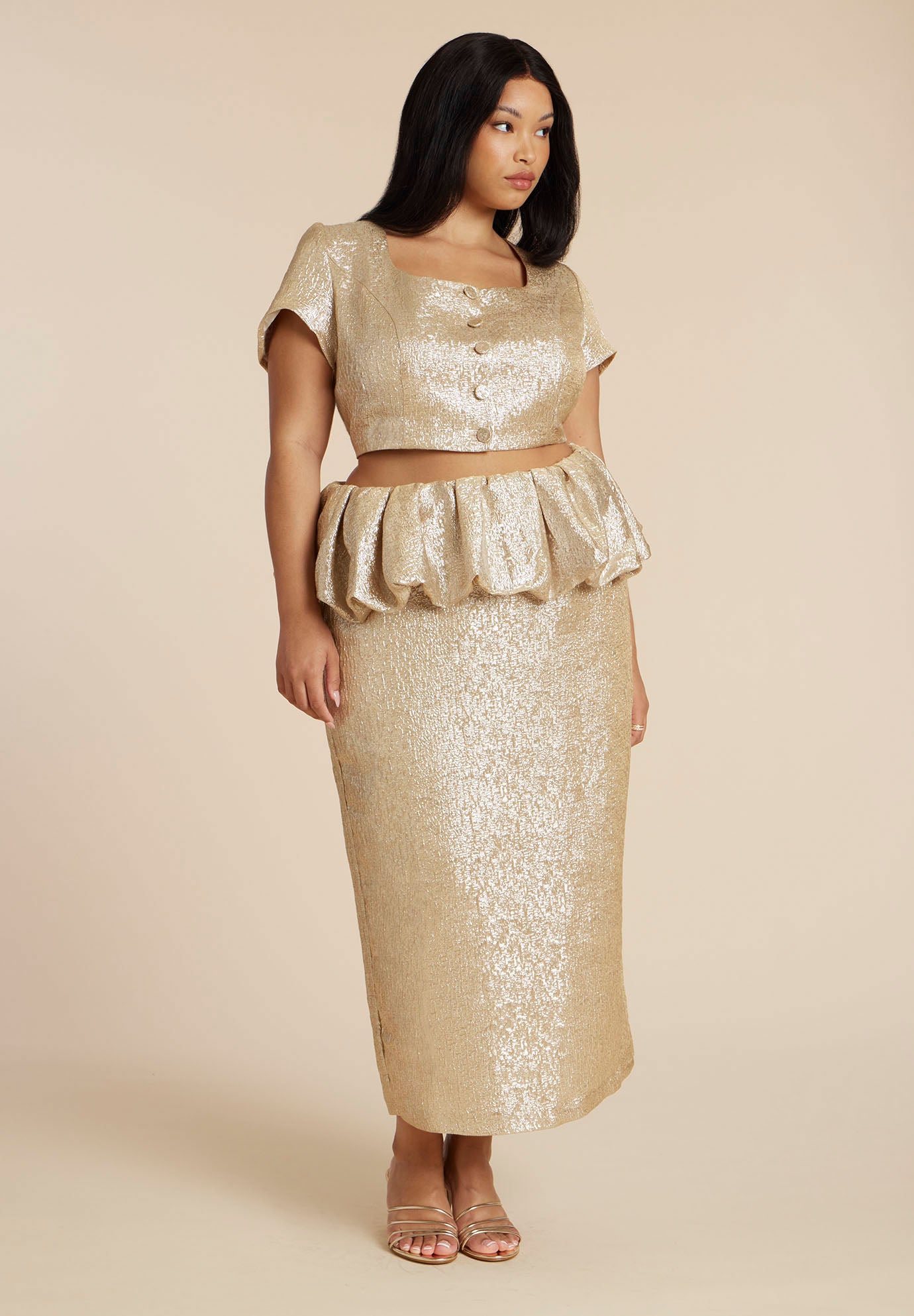 Metallic Skirt With Bubble Peplum image number 0
