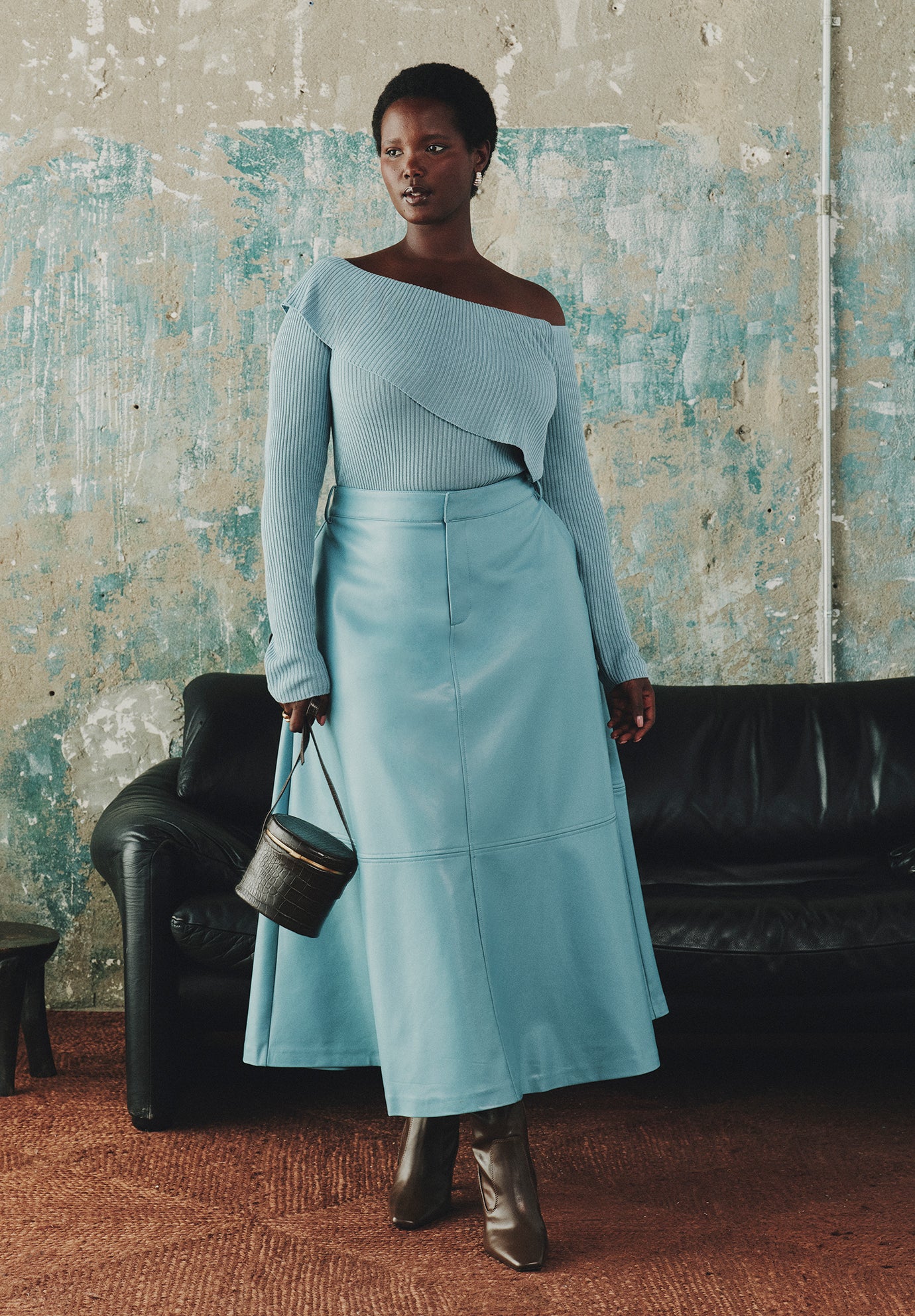 Faux Leather Midi Skirt image number 0