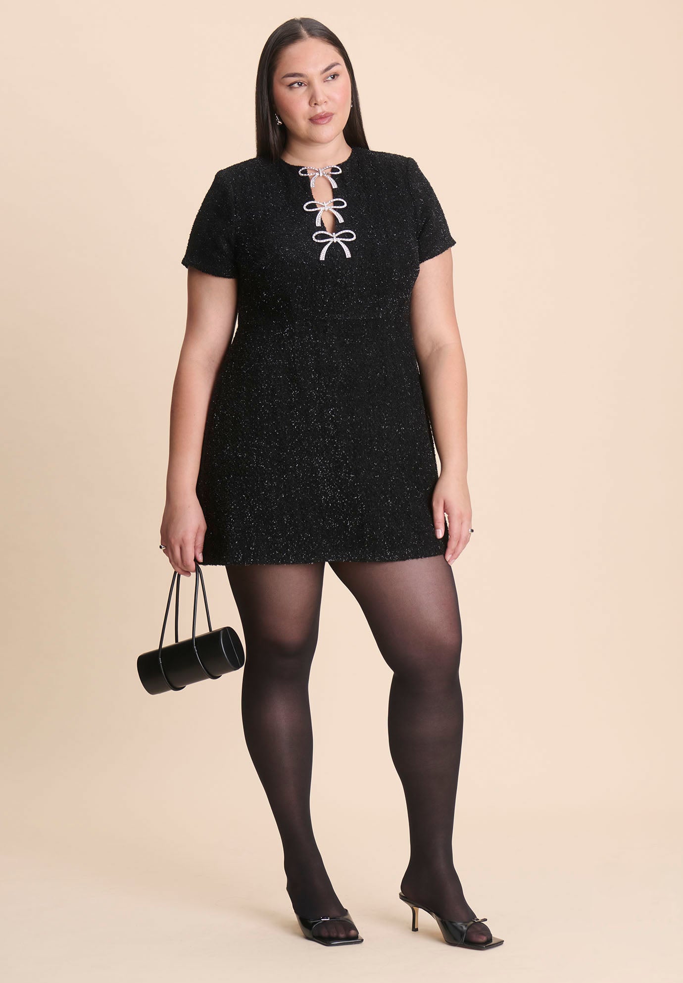 Crystal Bow Tweed Mini Dress image number 4