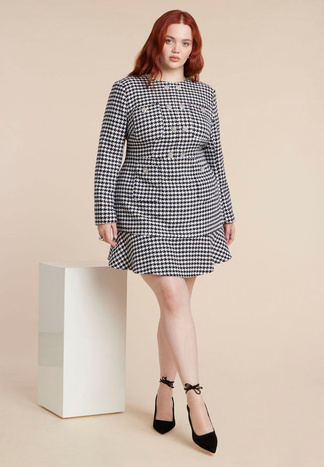 Rhinestone Button Tweed Mini Dress image number 1