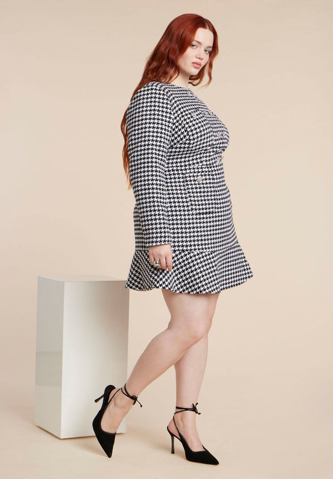 Rhinestone Button Tweed Mini Dress image number 2