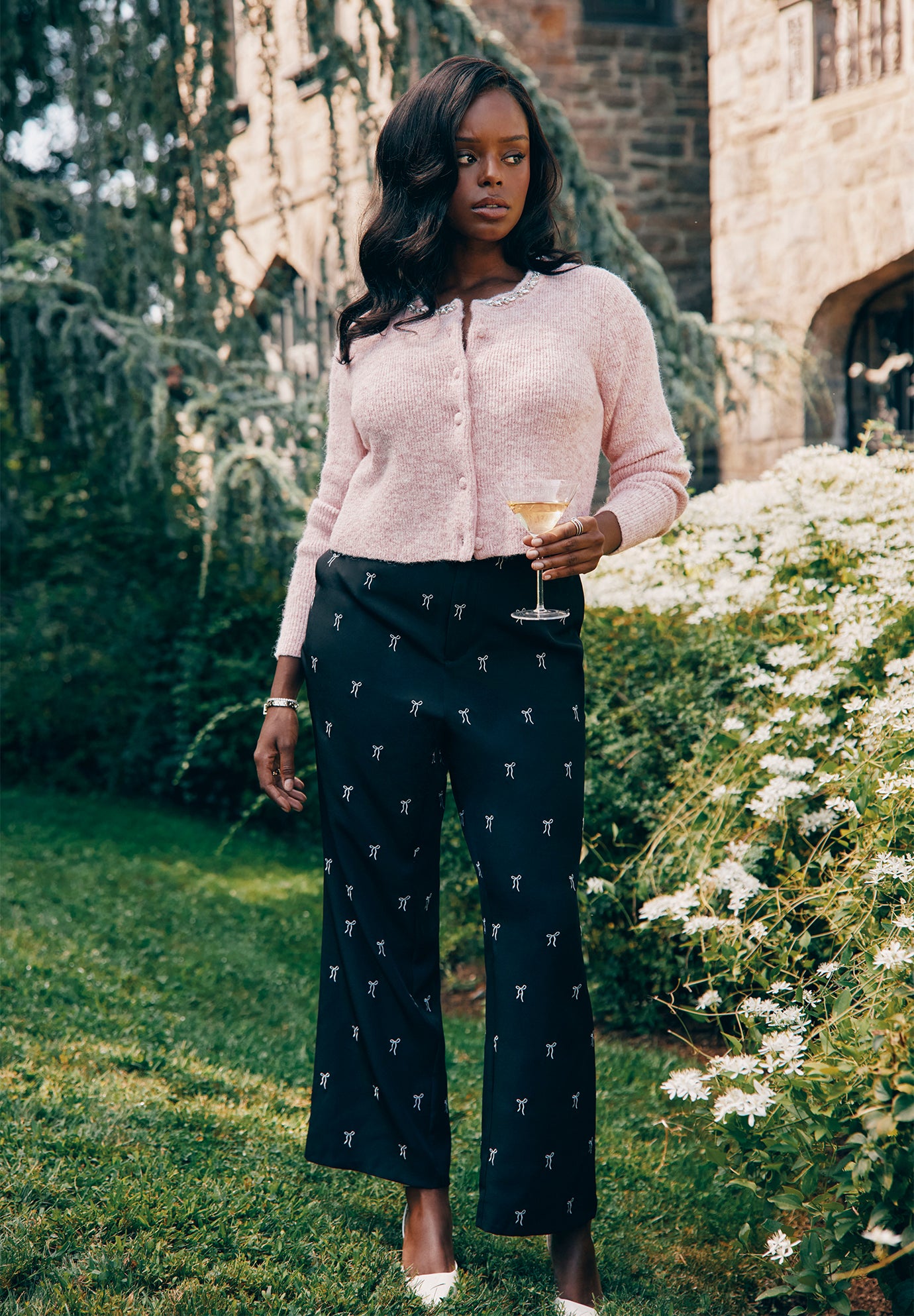 Embroidered Bow Bootcut Trouser image number 0