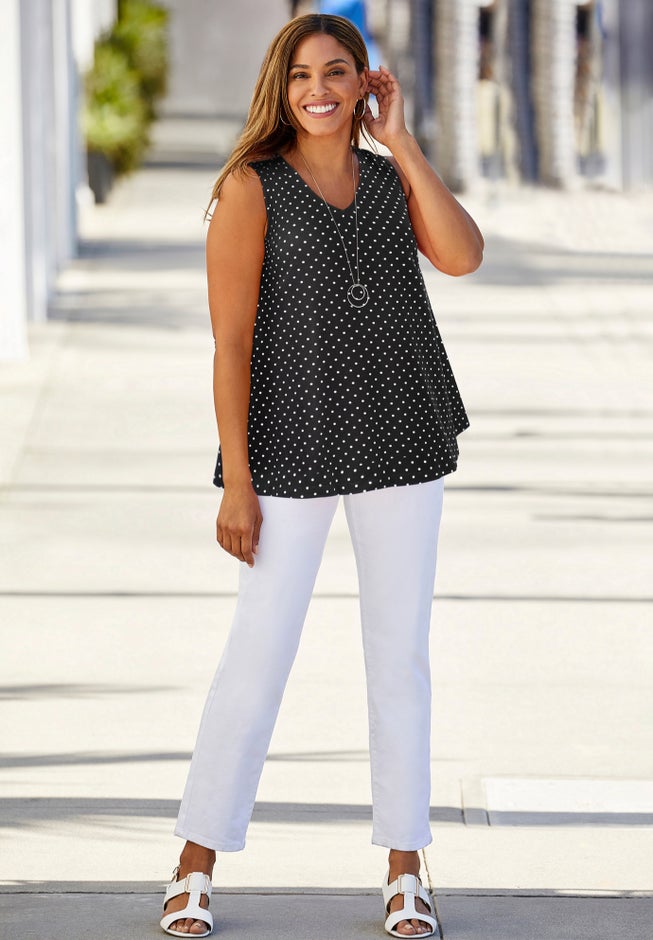 Stretch Cotton V-Neck Trapeze Tank image number 3