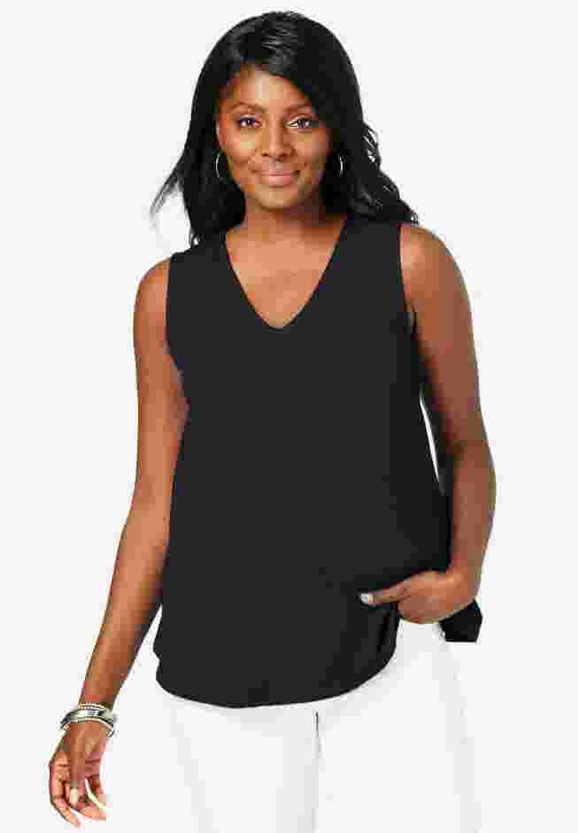Stretch Cotton V-Neck Trapeze Tank image number 0
