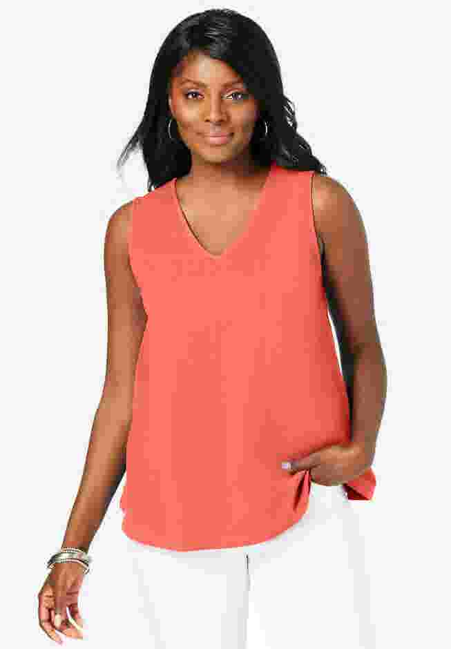 Stretch Cotton V-Neck Trapeze Tank image number 0