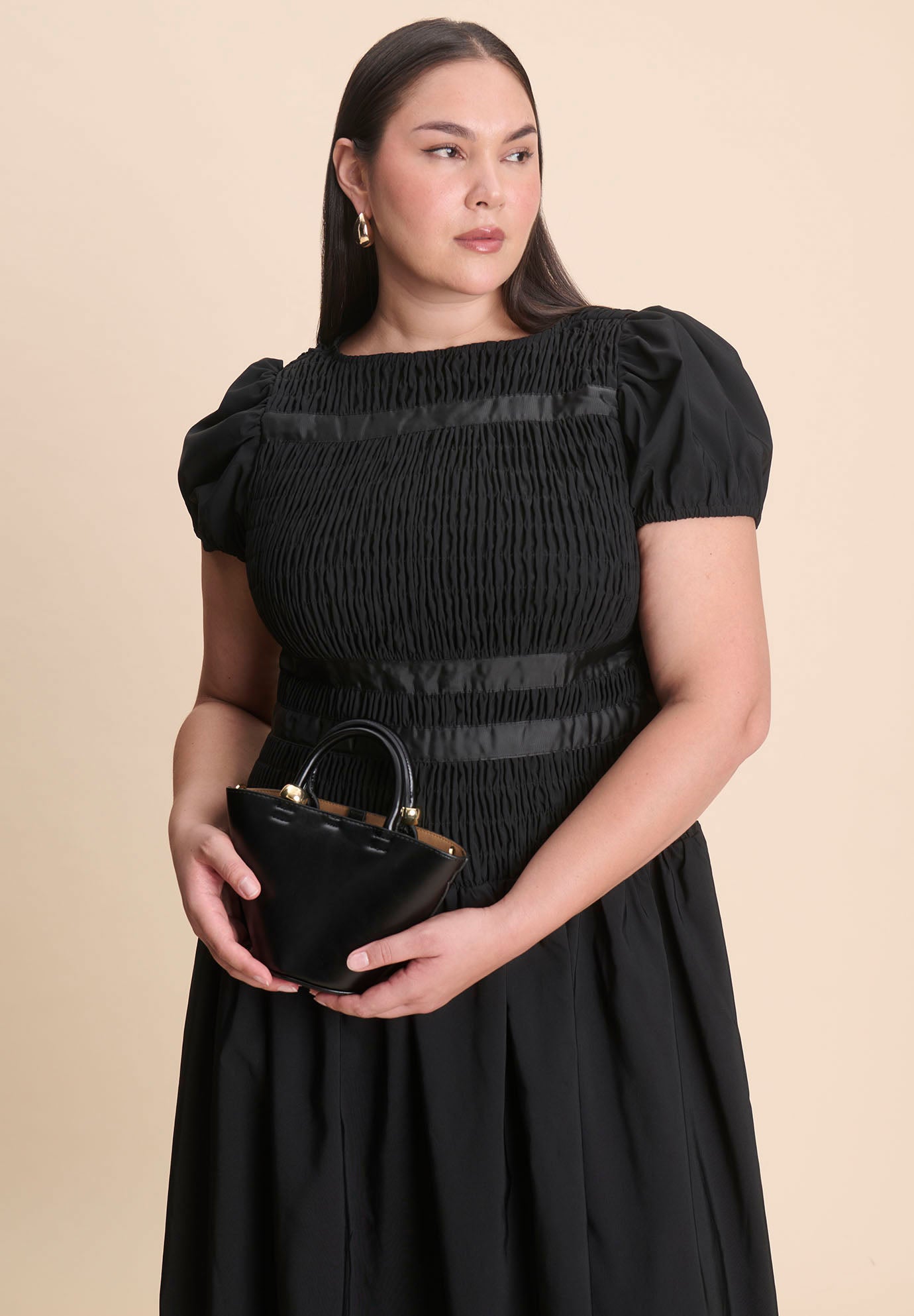 Smocked Flare Midi Dress image number 3