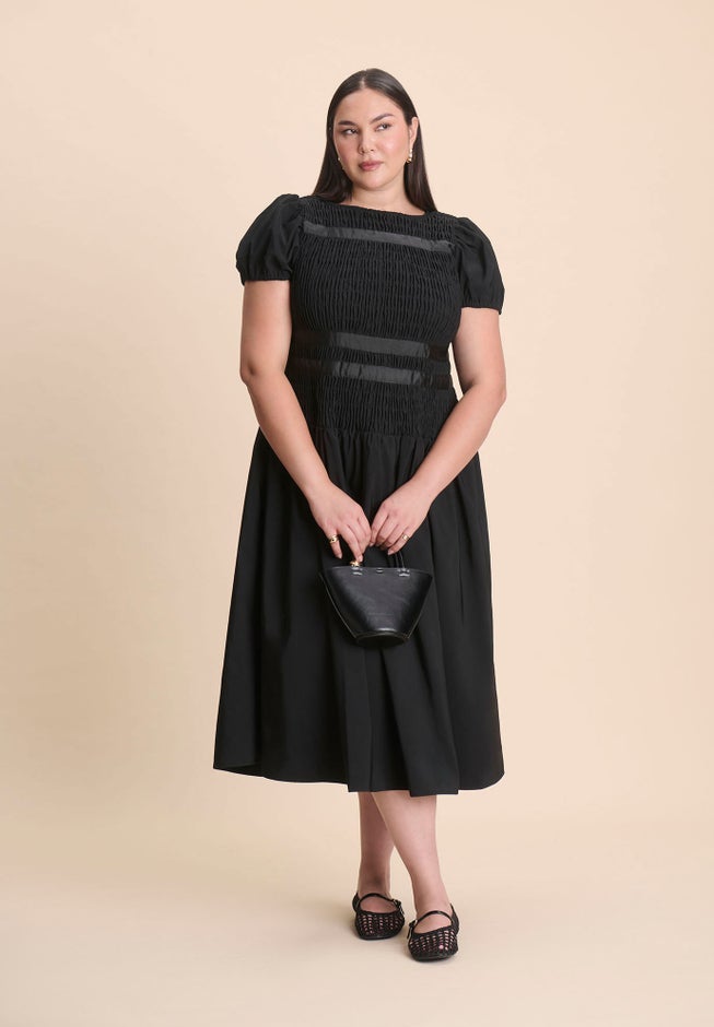 Smocked Flare Midi Dress image number 4