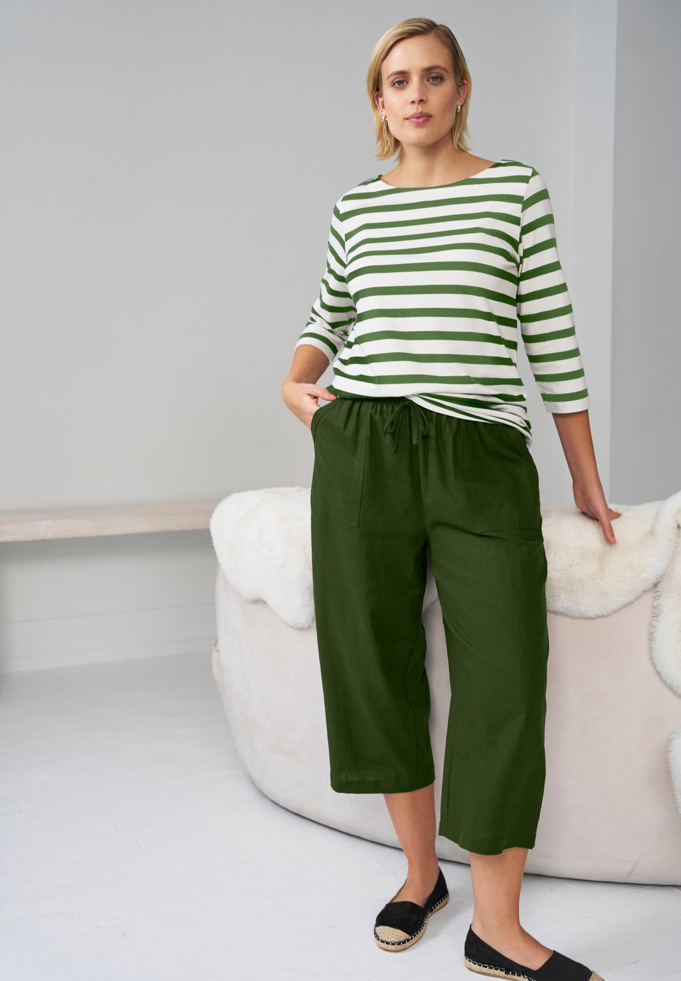 Cotton Spandex Jersey Boatneck Three-Quarter Sleeve Top image number 2