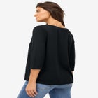 Cotton Spandex Jersey Boatneck Three-Quarter Sleeve Top image number null