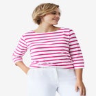 Cotton Spandex Jersey Boatneck Three-Quarter Sleeve Top image number null