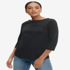 Cotton Spandex Jersey Boatneck Three-Quarter Sleeve Top image number null