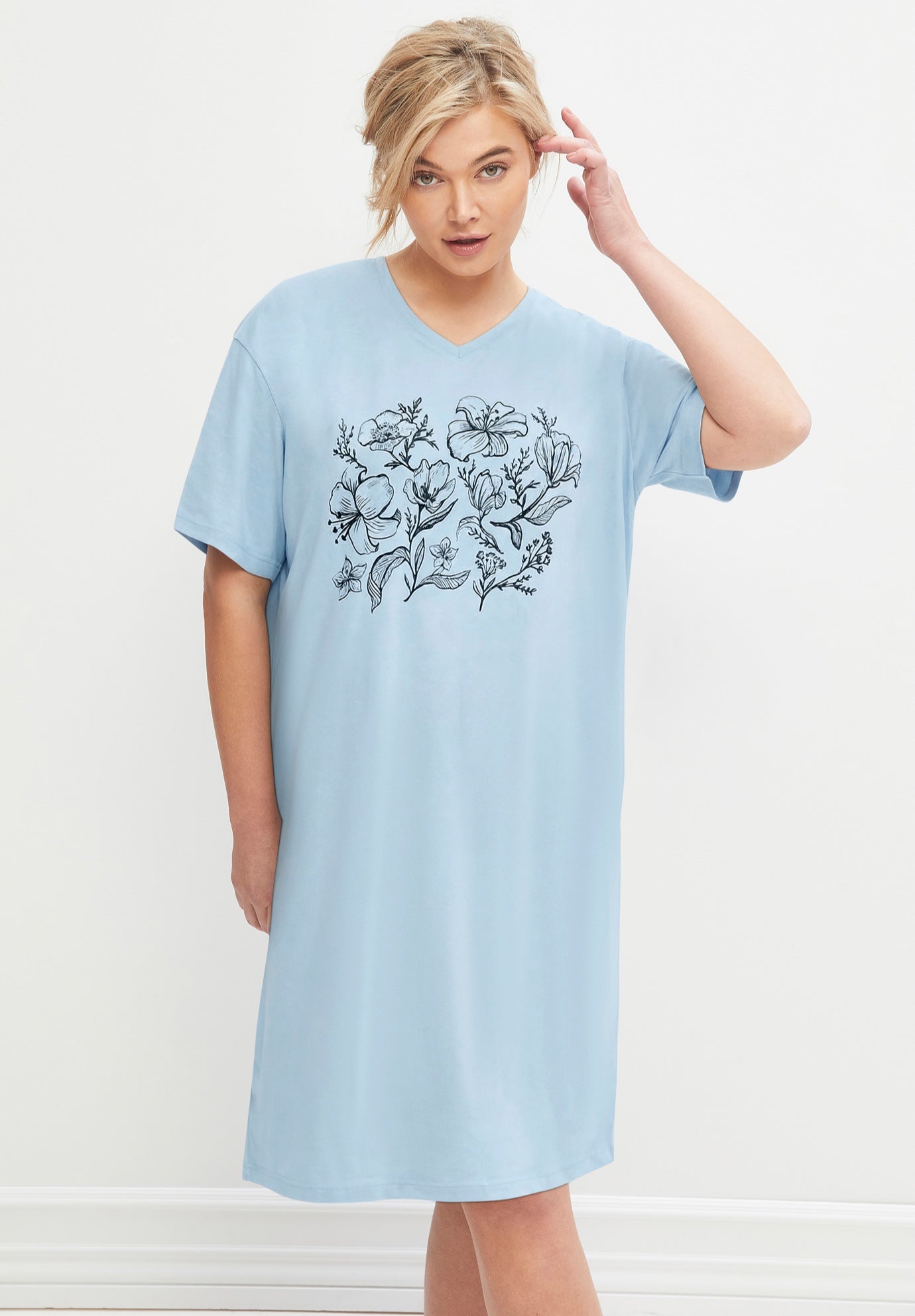 Cotton Spanex Jersey V-Neck Short Sleeve Sleepshirt image number 0