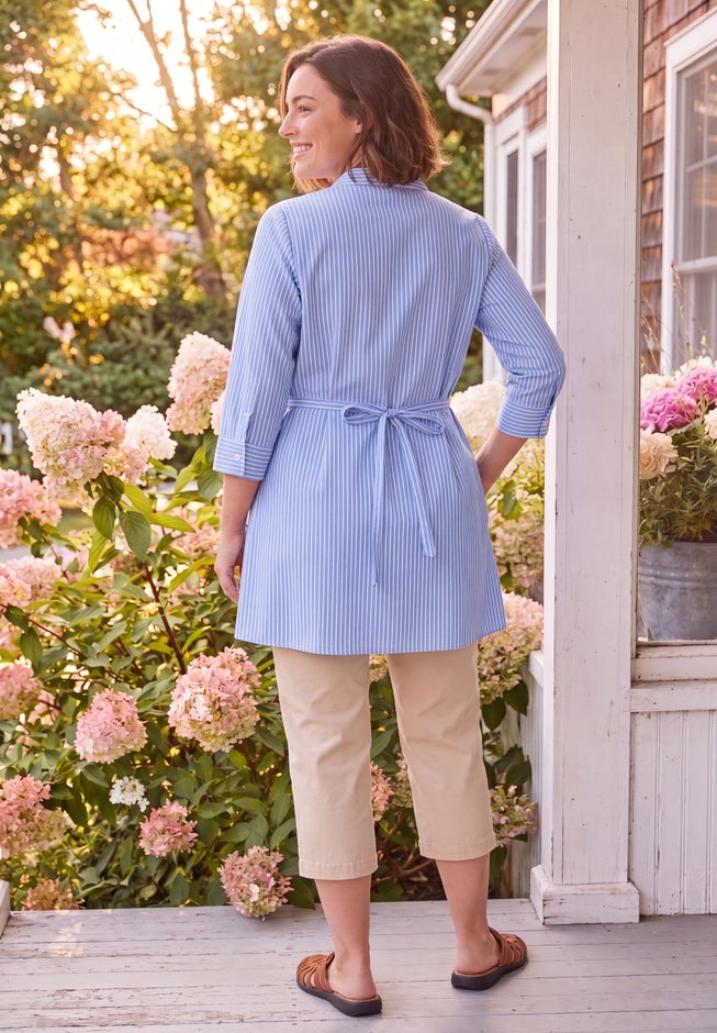 A-Line Button Front Longer Length Tunic with Pockets image number 2