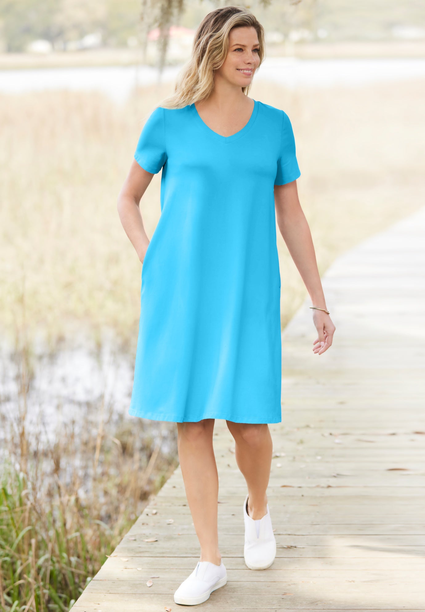 Perfect Short-Sleeve V-Neck Tee Dress image number 2
