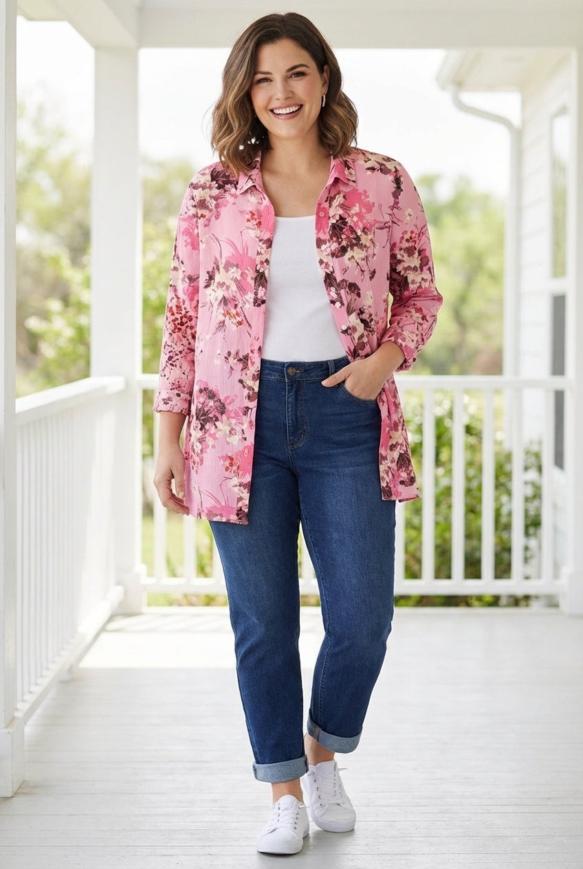 Crinkle Button-Front Shirt image number 0