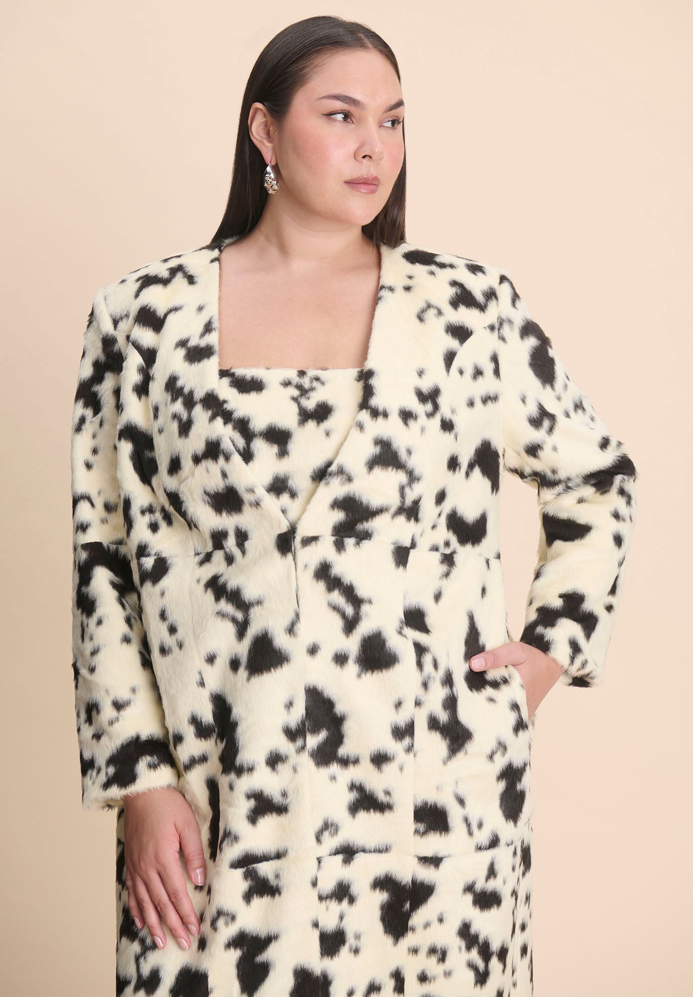 Faux Pony Hair Long Coat image number 1
