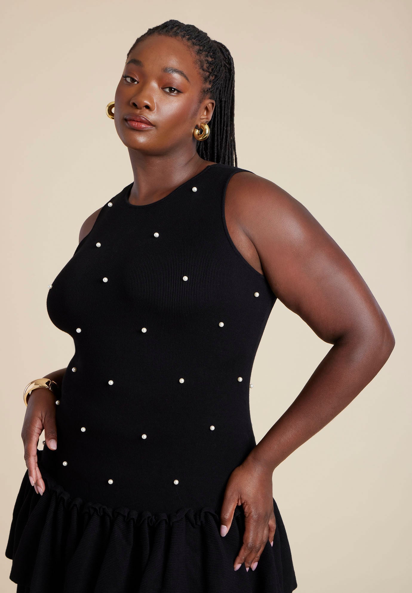 Embellished Sleeveless Mini Sweater Dress image number 4
