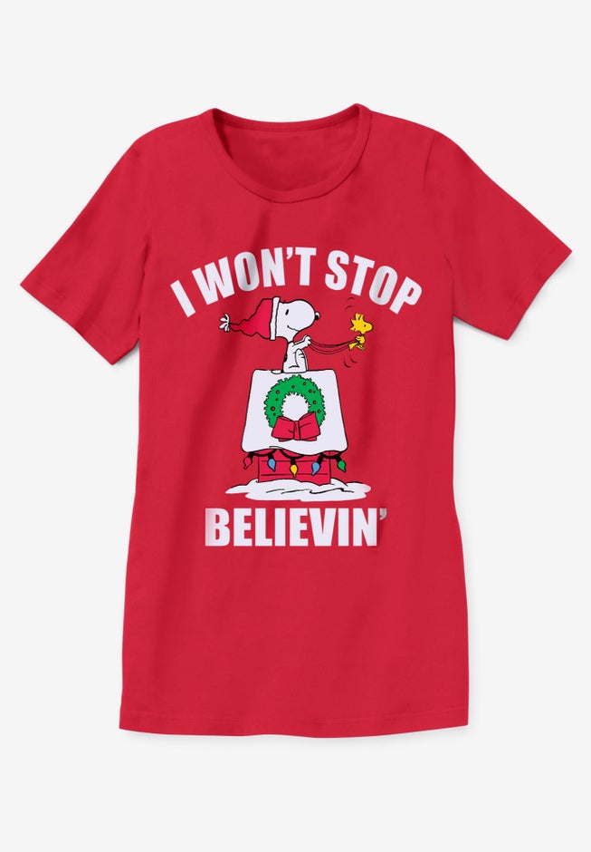 Peanuts Short-Sleeve Red Snoopy Believe Crew Tee image number null