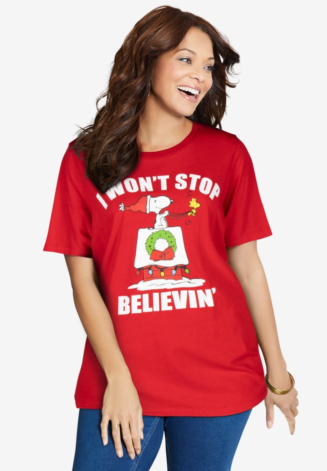 Peanuts Short-Sleeve Red Snoopy Believe Crew Tee image number null