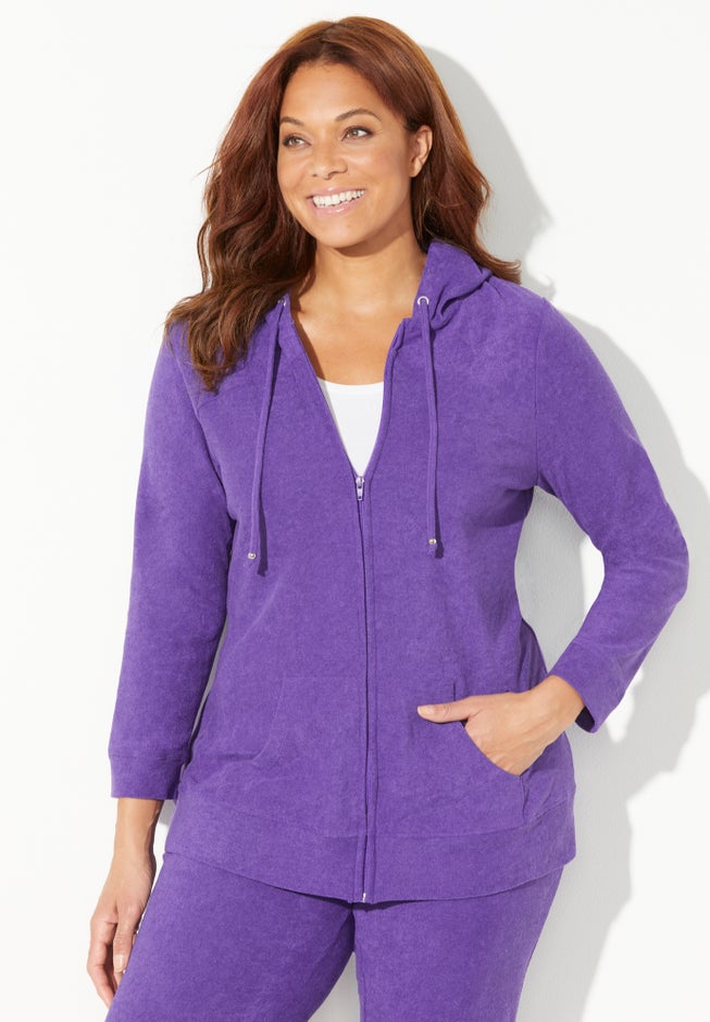 French Terry Zip-Front Hooded Jacket image number null