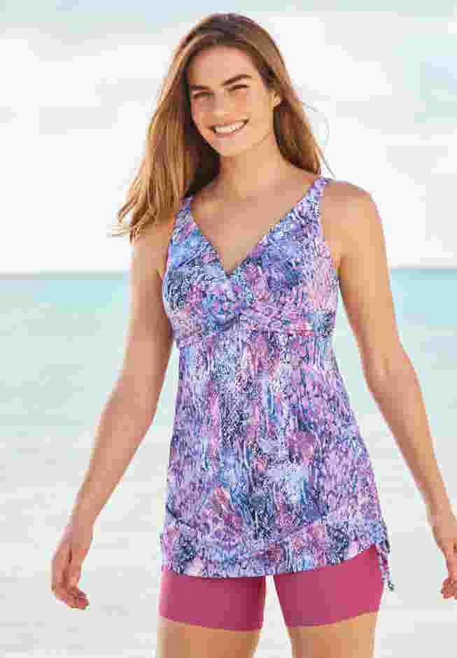 Longer-Length Side-Tie Tankini Top image number 0