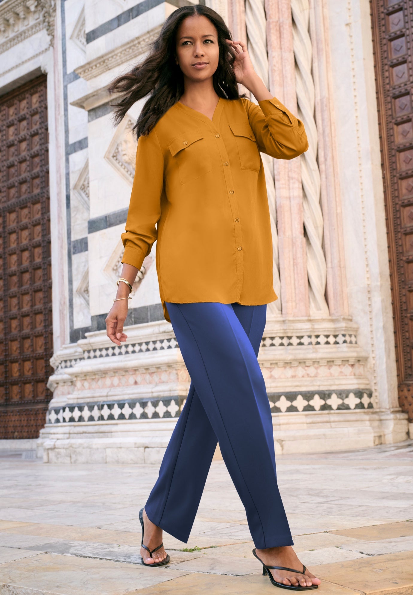 Georgette Roll-Tab Utility Shirt image number 0