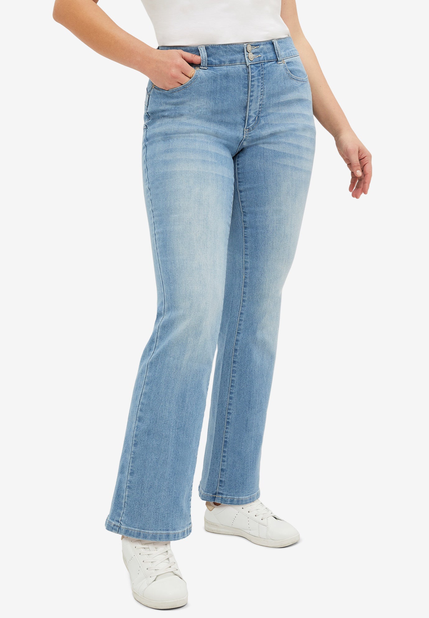 Mid-Rise Back Elastic Bootcut Stretch Jeans image number 0