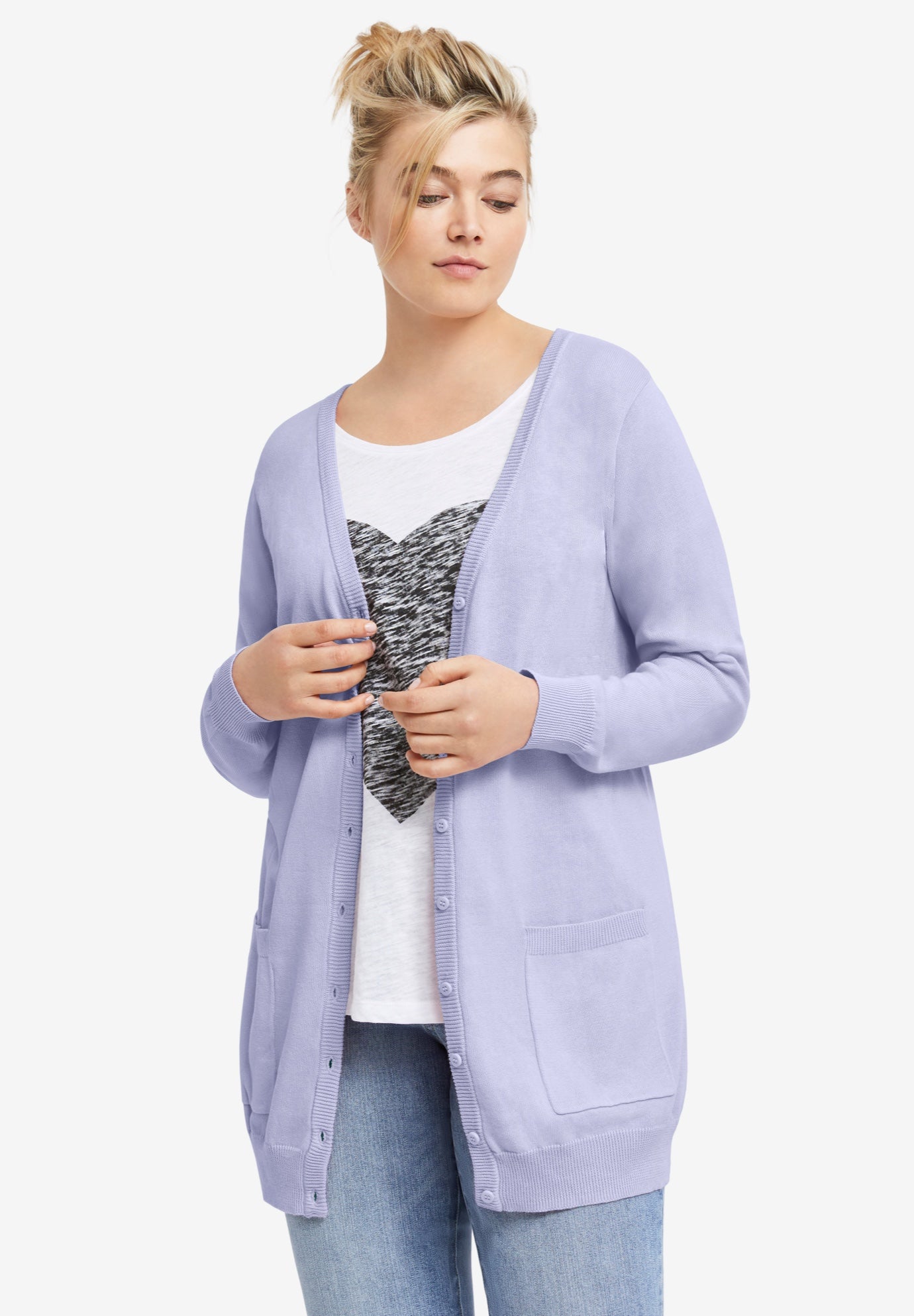 V-Neck Button-Front 100% Cotton Boyfriend Cardigan image number 0