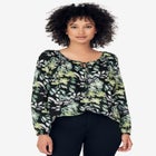 A-Line Long Sleeve Peasant Tunic with Tie-Neck Keyhole Neckline image number 0
