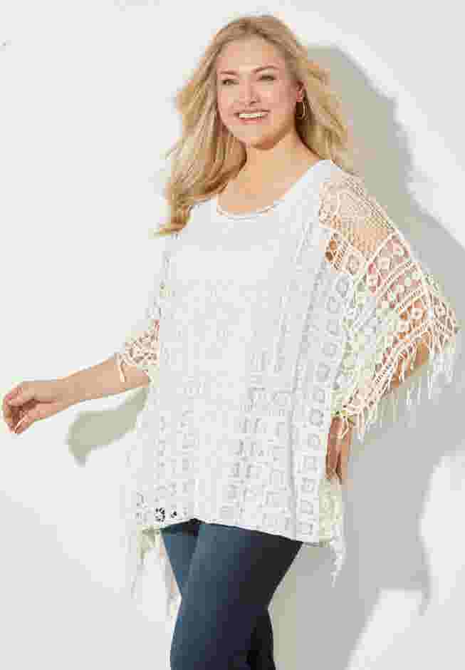 Openwork Fringe Poncho image number 2
