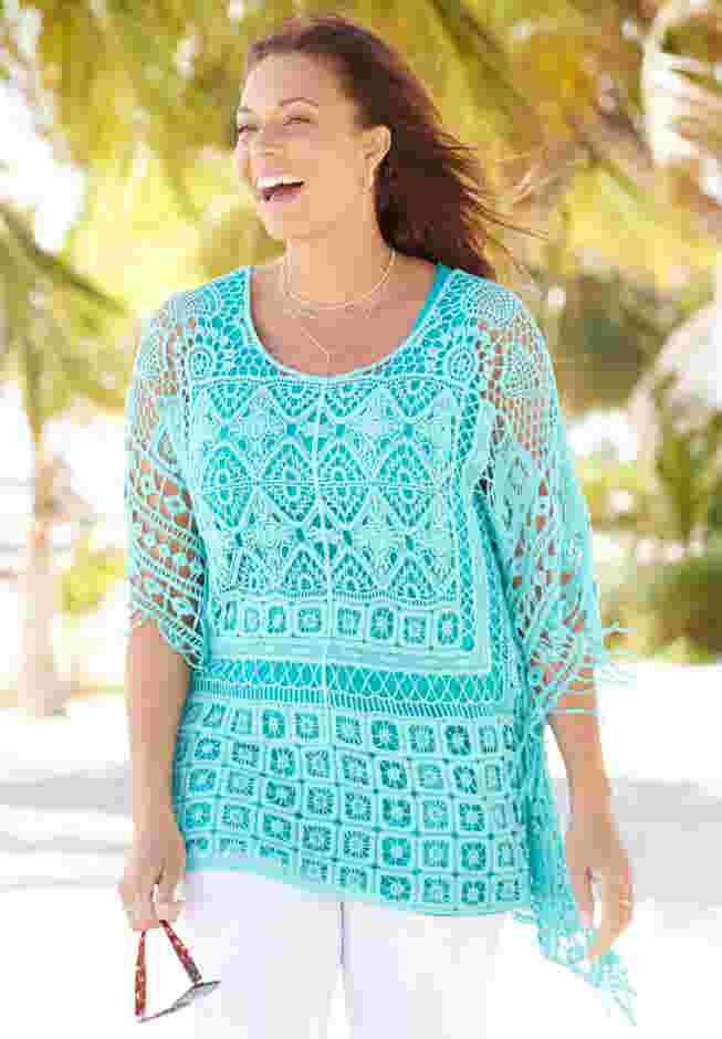 Openwork Fringe Poncho image number 0