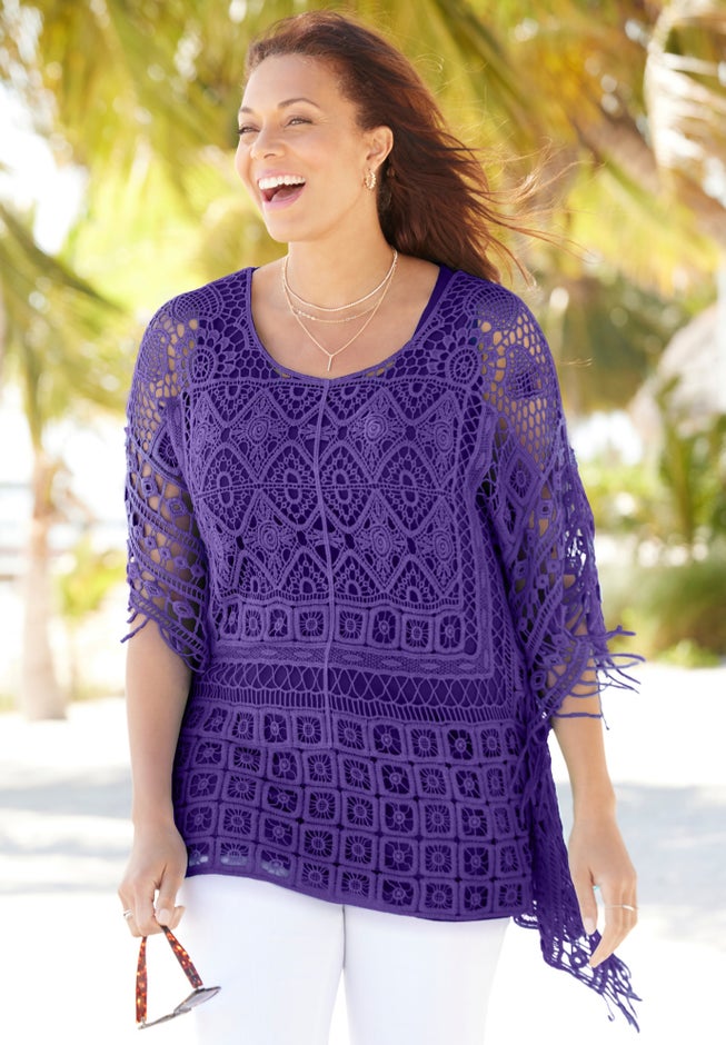 Openwork Fringe Poncho image number null
