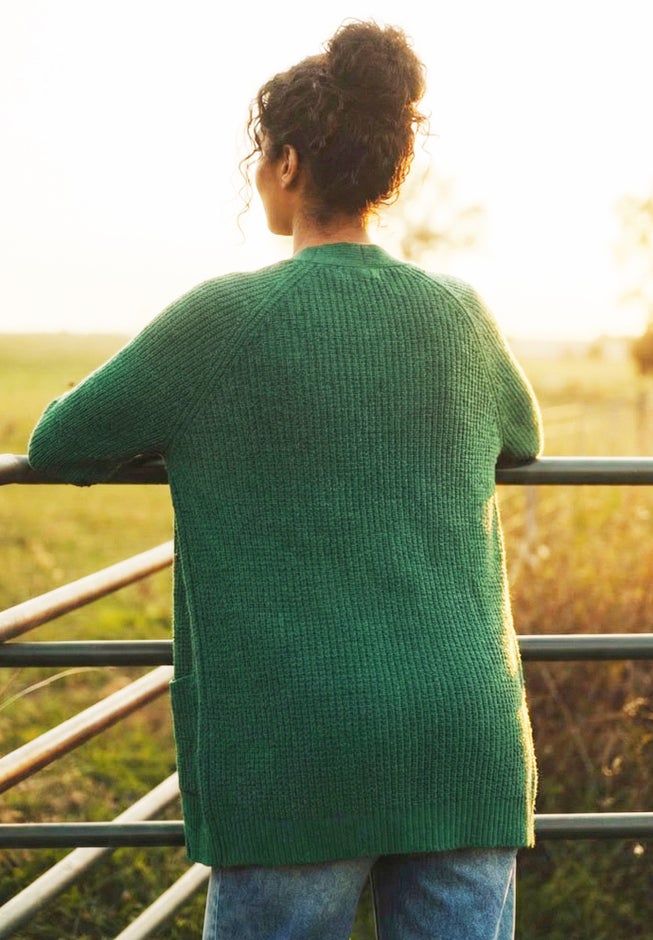 Open Front Long Ribbed Sleeve Waffle Cardigan image number 1