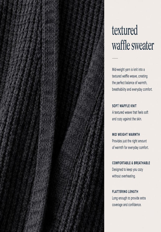 Open Front Long Ribbed Sleeve Waffle Cardigan image number 2